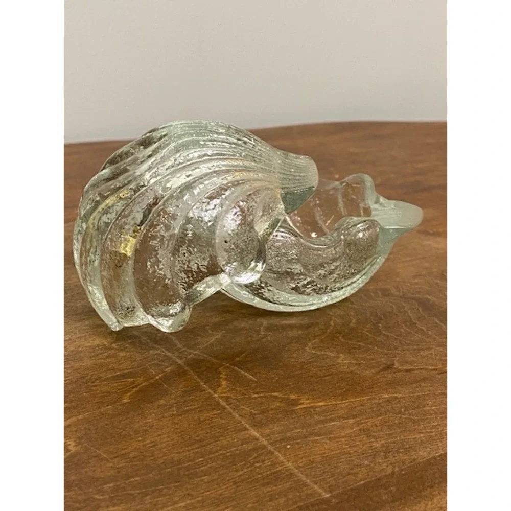 Vintage Clear Textured Glass Clamshell Trinket Dish Lidded Jewelry Box Nautical